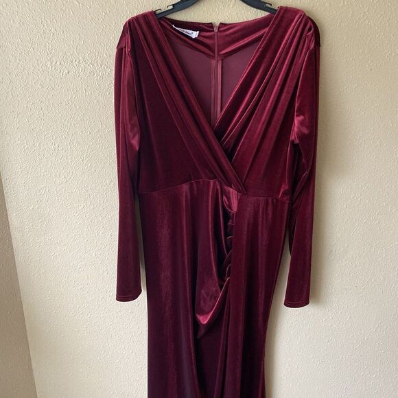 Ababalaya Crushed Velvet Maroon Red Slit Maxi Dress‎ XXL Dark Romantic - Picture 11 of 14